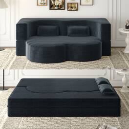Trinkets Crazed - Convertible Sleeper Sofa Bed,15" Thick Full Size Folding Floor Couch, Corduroy Foam-Filled Futon Loveseat Couch - Dark Gray