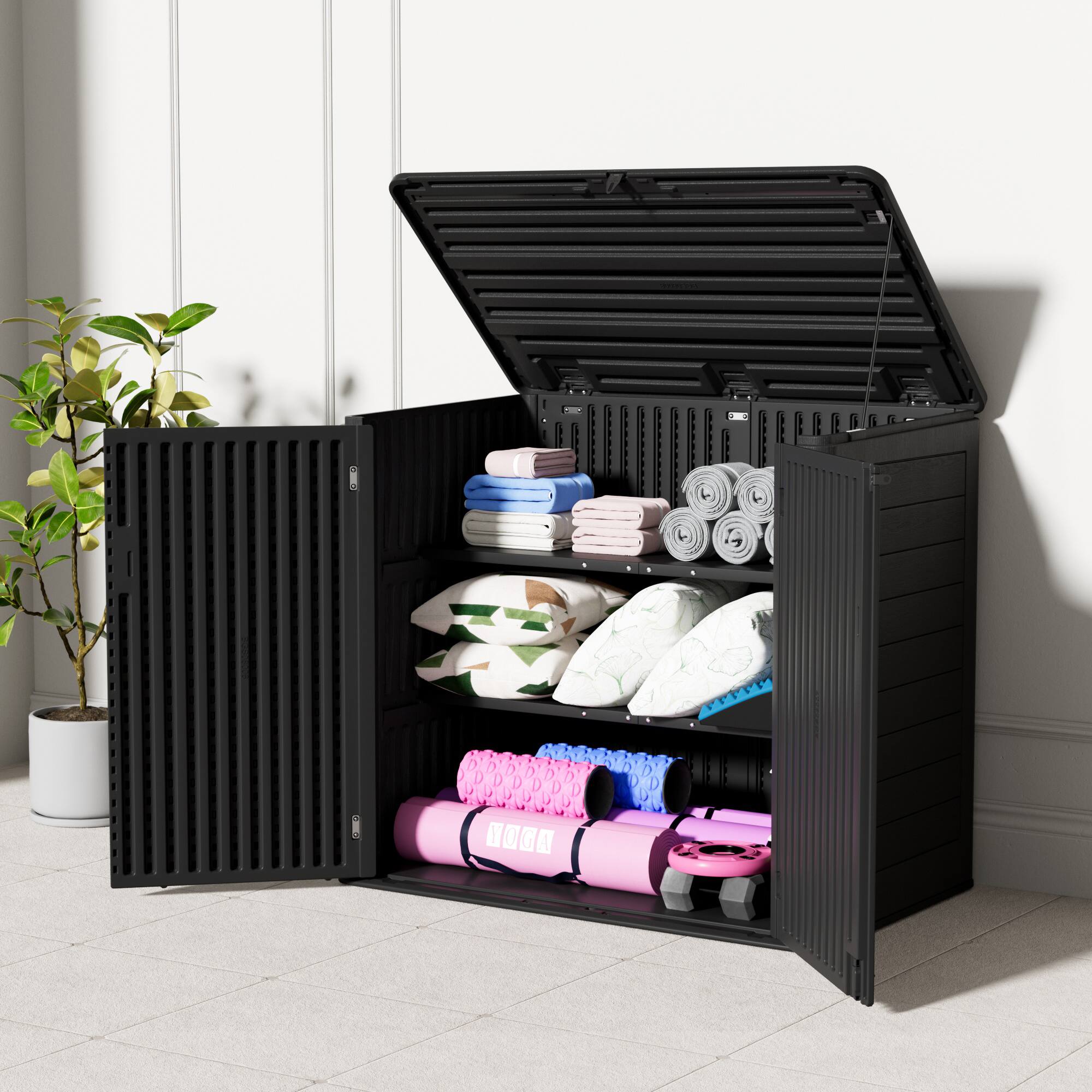 Alt View 2. Yardgrace - 358 Gal. Larger Outdoor Storage Shed Horizontal 48 Cu.ft Outdoor Storage Box Waterproof for Garden, Patios, Backyards - Black No shelves.