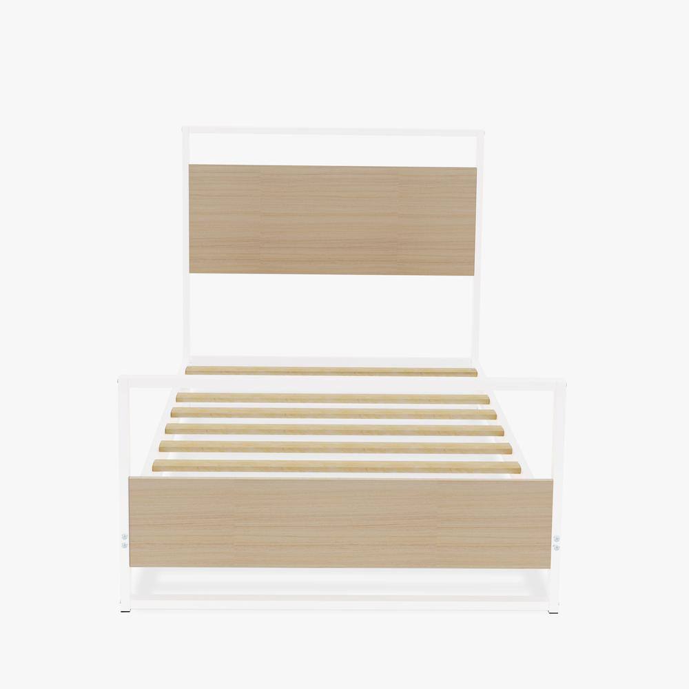 Alt View 1. East West Furniture - Erie metal bed frame with 4 Metal Legs - Lavish Bed in Powder Coating White Color and White Wood laminate - White.