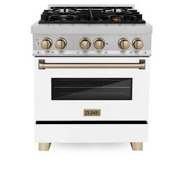 ZLINE - Autograph 30 in. Legacy Dual Fuel Range in Satin Steel w/ White & Bronze Accents (RASZ-WM-30-CB) - Stainless Steel