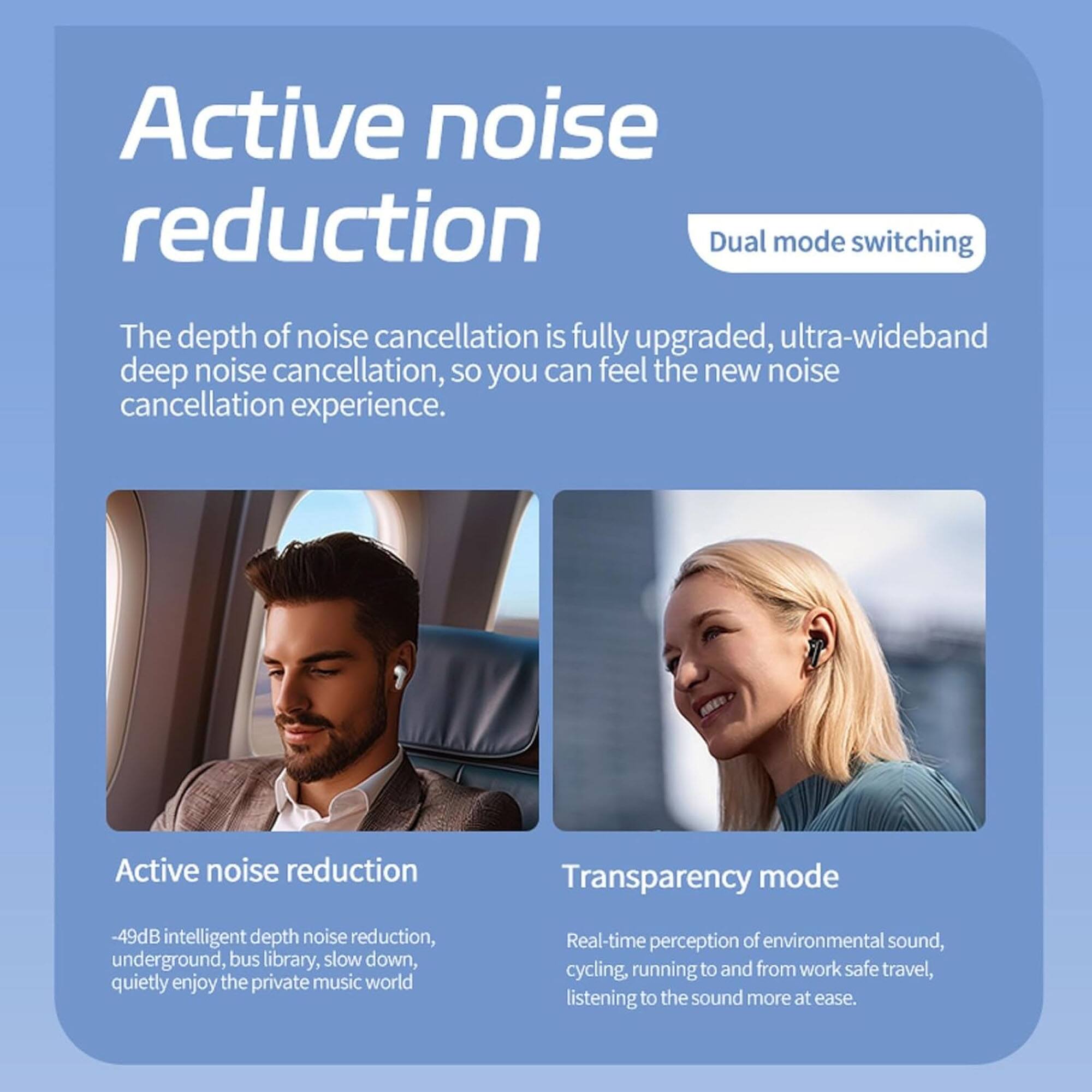 Active noise reduction

Dual mode switching

The depth of noise cancellation is fully upgraded, ultra-wideband deep noise cancellation, so you can feel the new noise cancellation experience.

Active noise reduction
-49dB intelligent depth noise reduction, underground, bus library, slow down, quietly enjoy the private music world

Transparency mode
Real-time perception of environmental sound, cycling, running to and from work safe travel, listening to the sound more at ease.