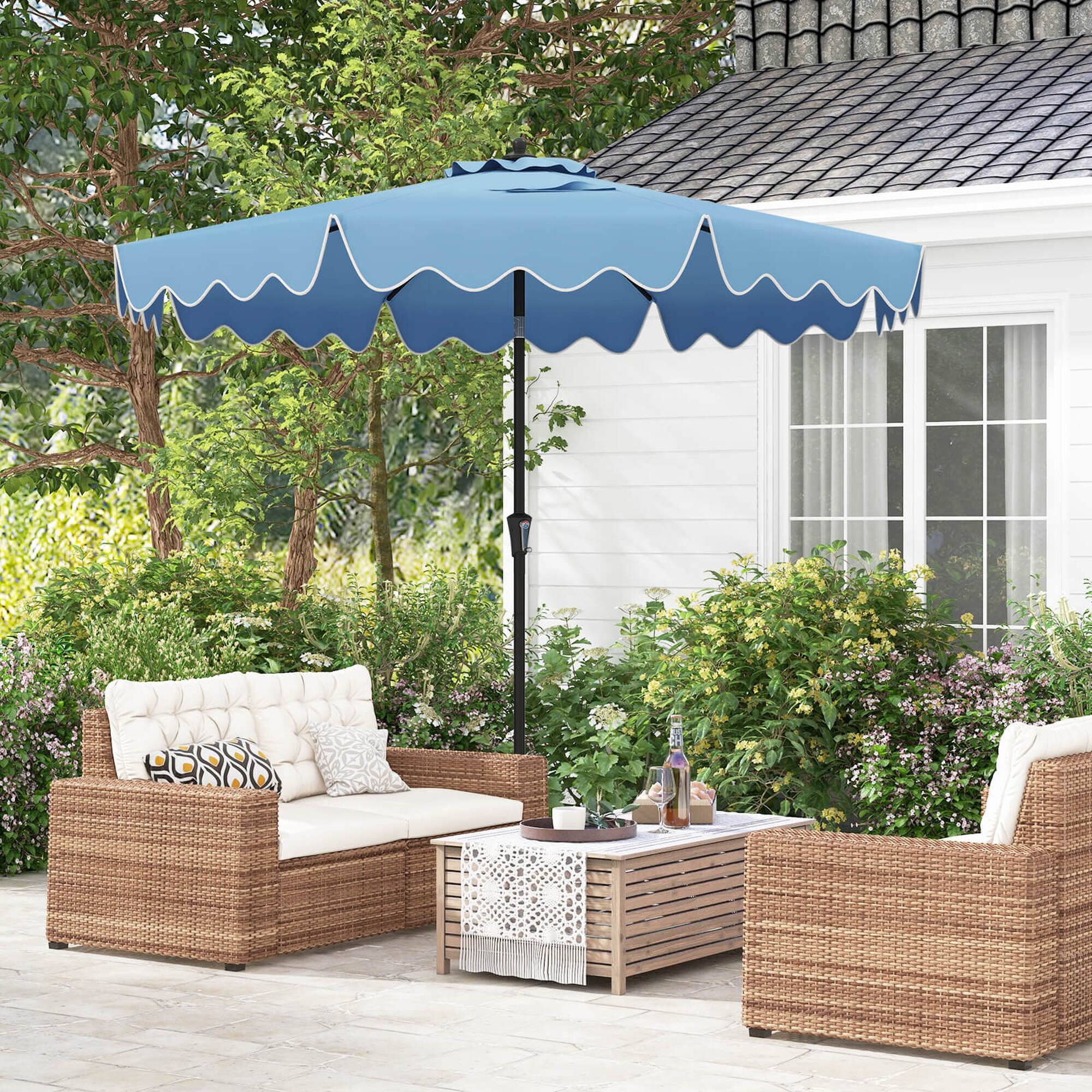 Alt View 1. Costway - Costway 9 FT Patio Umbrella 2-Tier Market Table Umbrella with Sun-Protective Canopy - Navy.