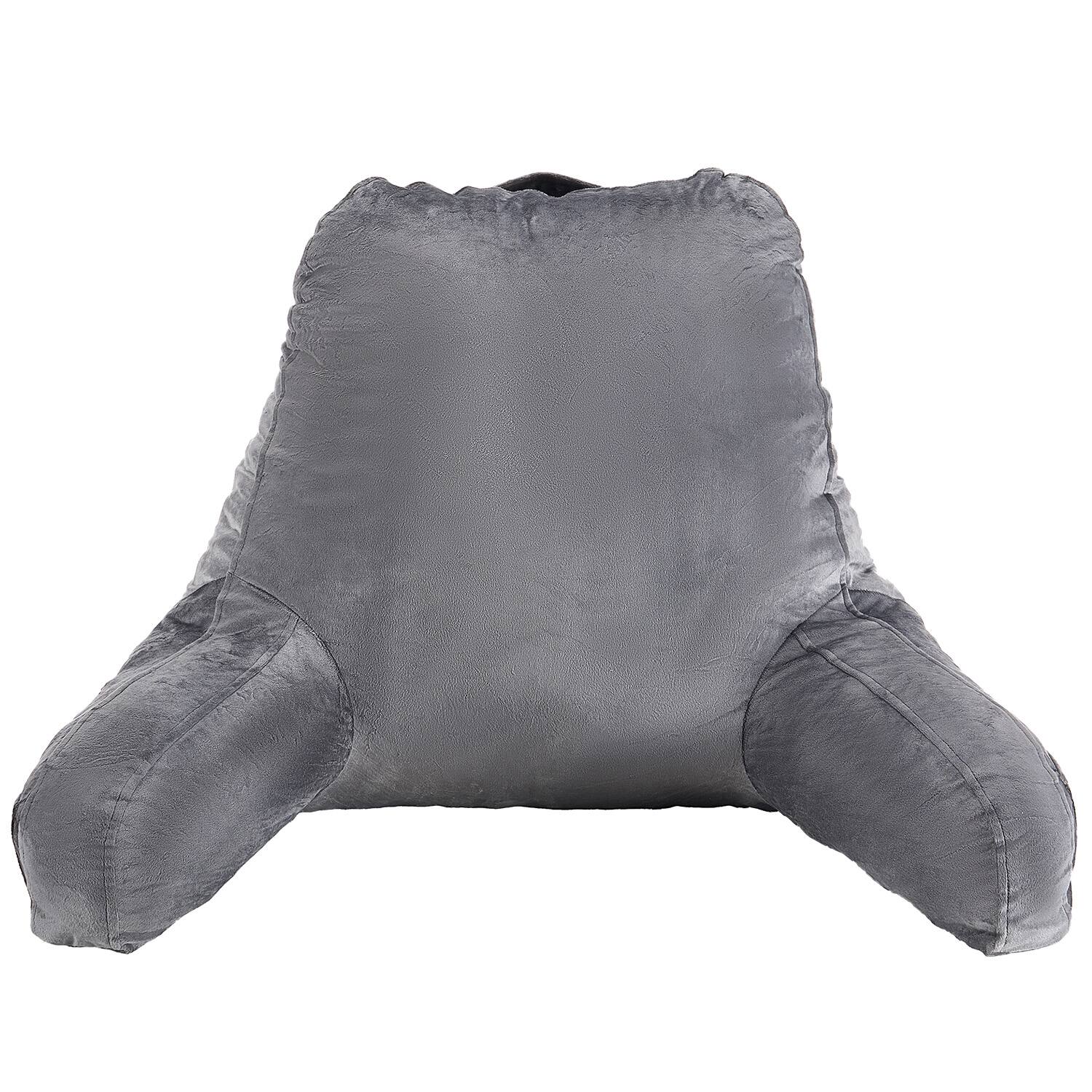 Front. VEVOR - Reading Pillow, Large Size Bed Pillow with Shredded Memory Foam, Back Pillow with 3 Pockets - Grey.