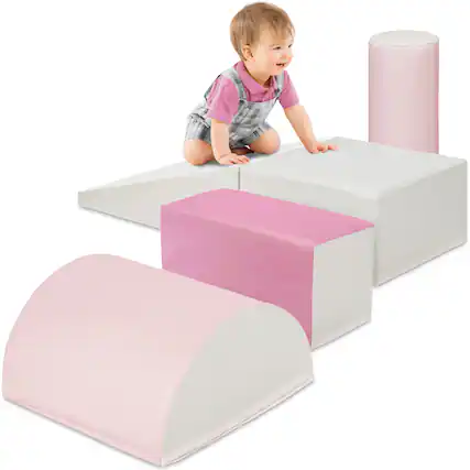 Front. Best Choice Products - Best Choice Products 5-Piece Kids Climb & Crawl Soft Foam Block Playset Structures for Child Development - Pink - Pink.