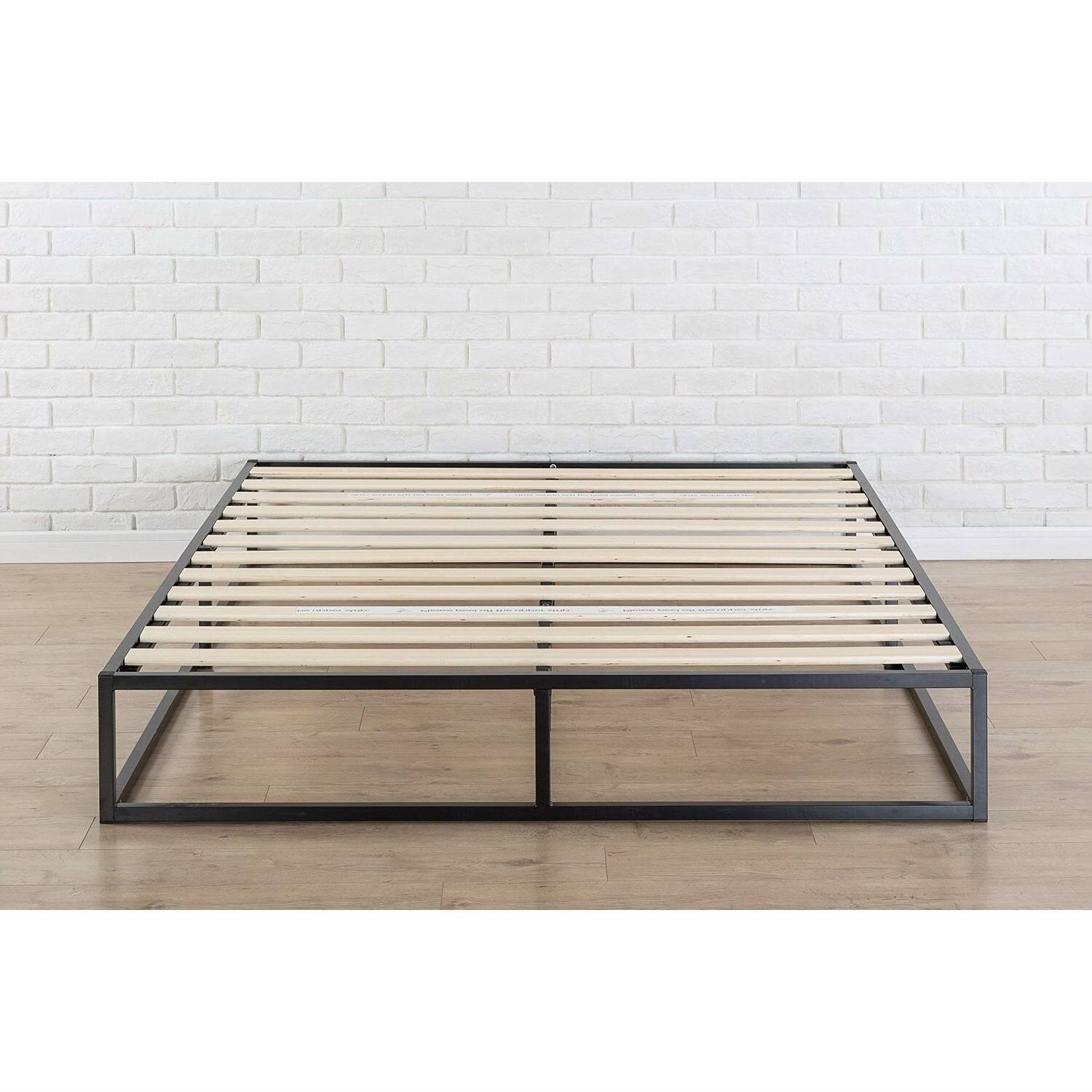 SlickBlue - Modern Metal Platform Bed Frame, Low Profile with Wood Slats - Black