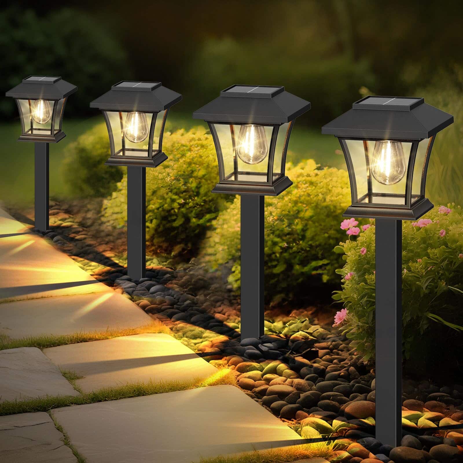 Dazzed Corner - 16-Pack LED Solar Pathway Lights, Dusk-to-Dawn for Yard & Walkway - Black