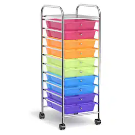 Pefilos - 10 Drawer Rolling Storage Cart Organizer with 4 Universal Casters-Color, Craft Organizers and Storage, Multipurpose - Orange