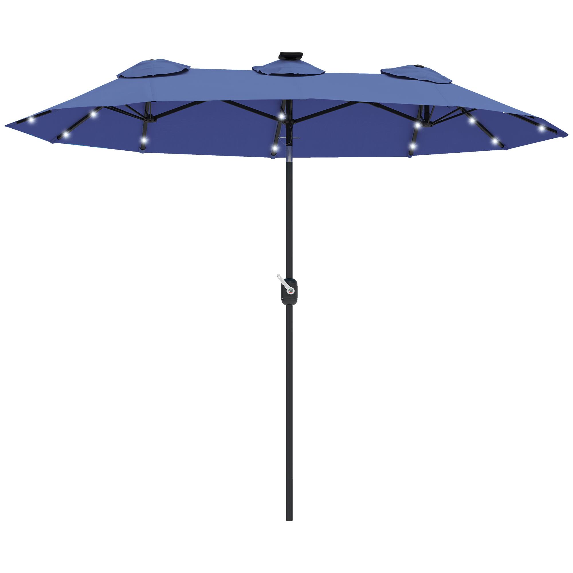 Front. Outsunny - Patio Umbrella, 9.7' Outdoor Umbrella with Tilt and Crank, LED Solar Light and 12 Ribs - Navy Blue.