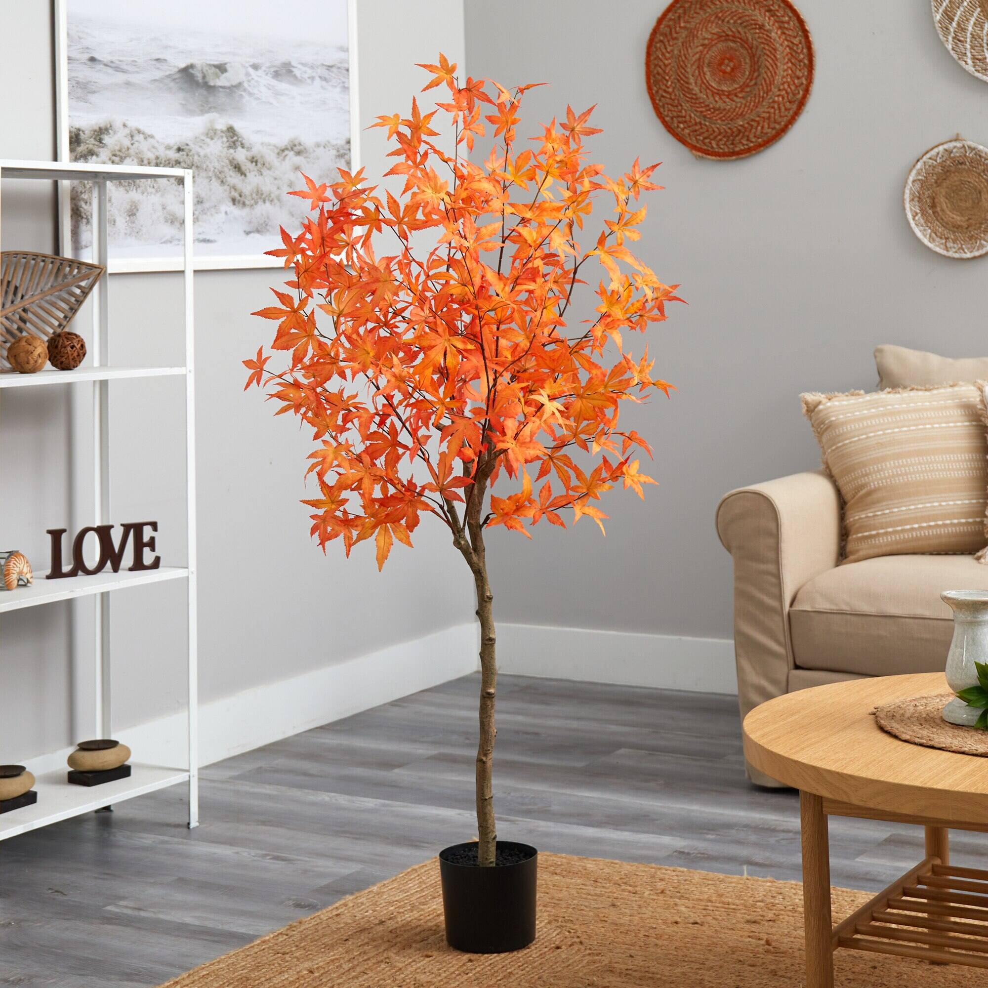 Left. BreeBe - 5' Autumn Maple Artificial Tree - Orange.