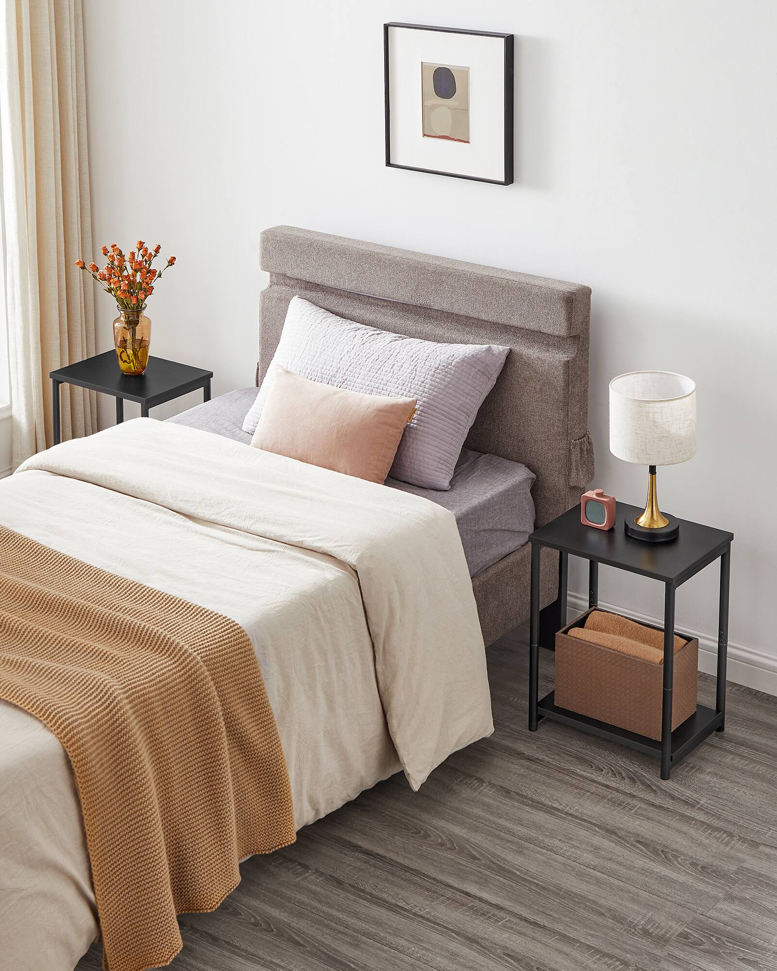 Left. Songmics Home - End Tables Set of 2, Side Tables with Storage Shelf, Slim Night Tables - Black.