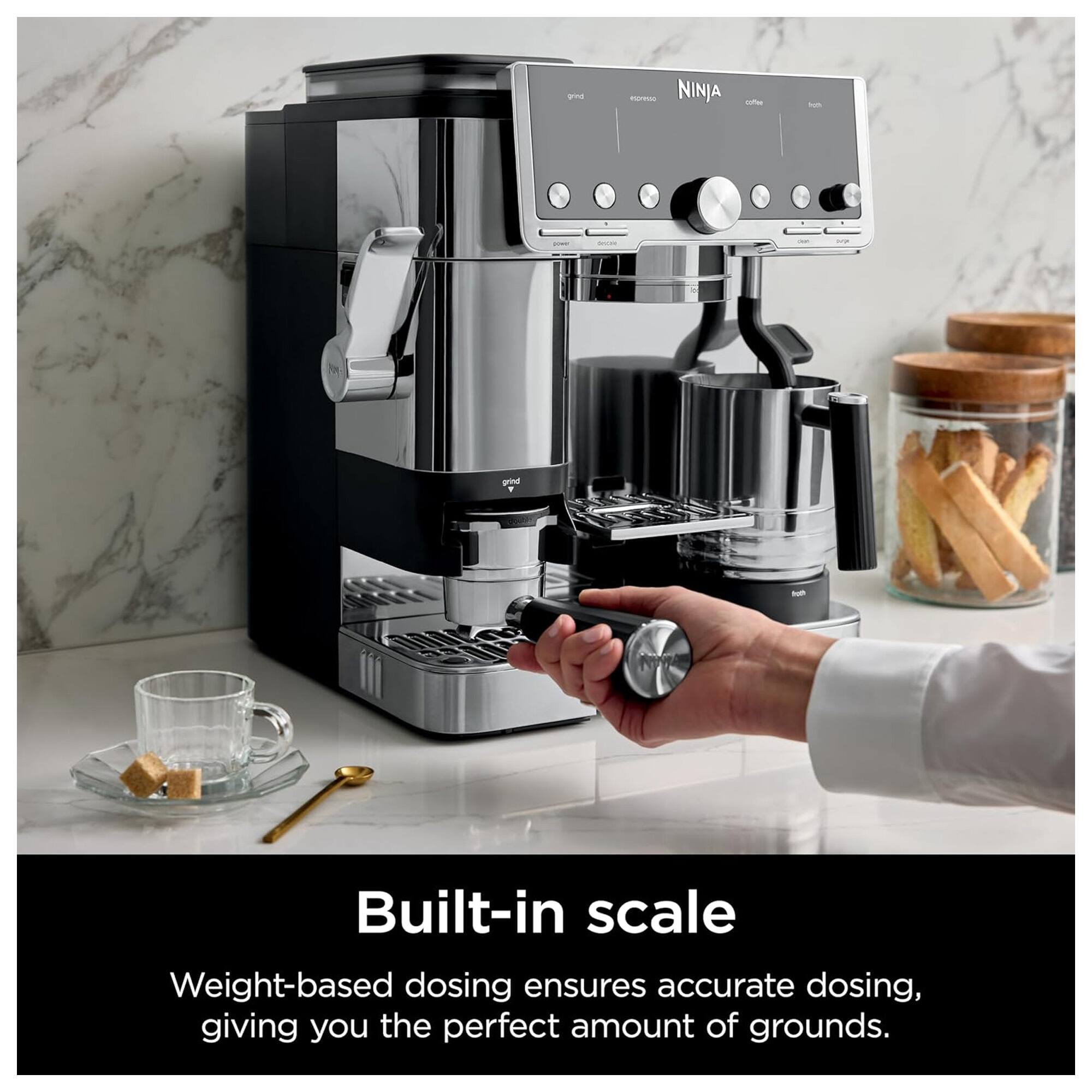 Built-in scale  
Weight-based dosing ensures accurate dosing, giving you the perfect amount of grounds.