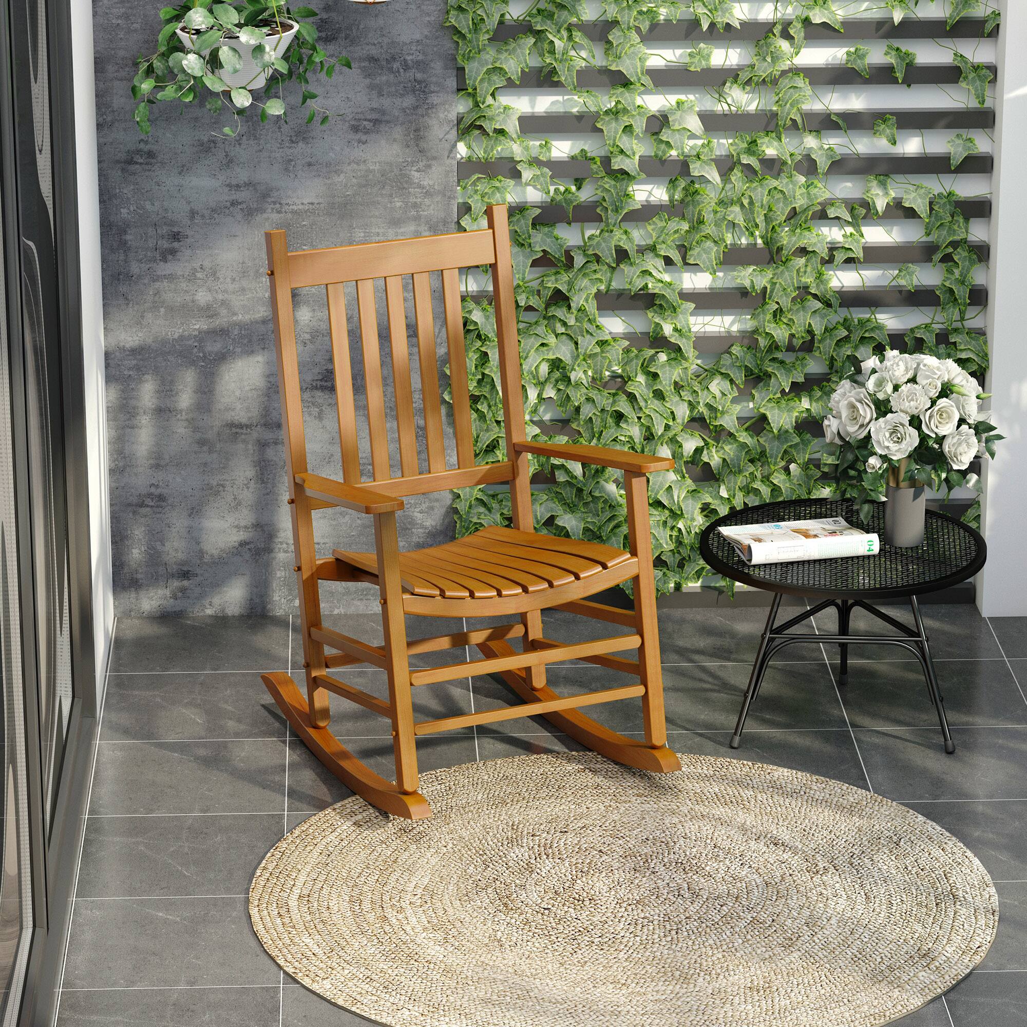 Alt View 1. Outsunny - Outdoor Rocking Chair, Patio Wooden Rocking Chair with Smooth Armrests, High Back for Garden, Balcony, Porch - Natural Wood.