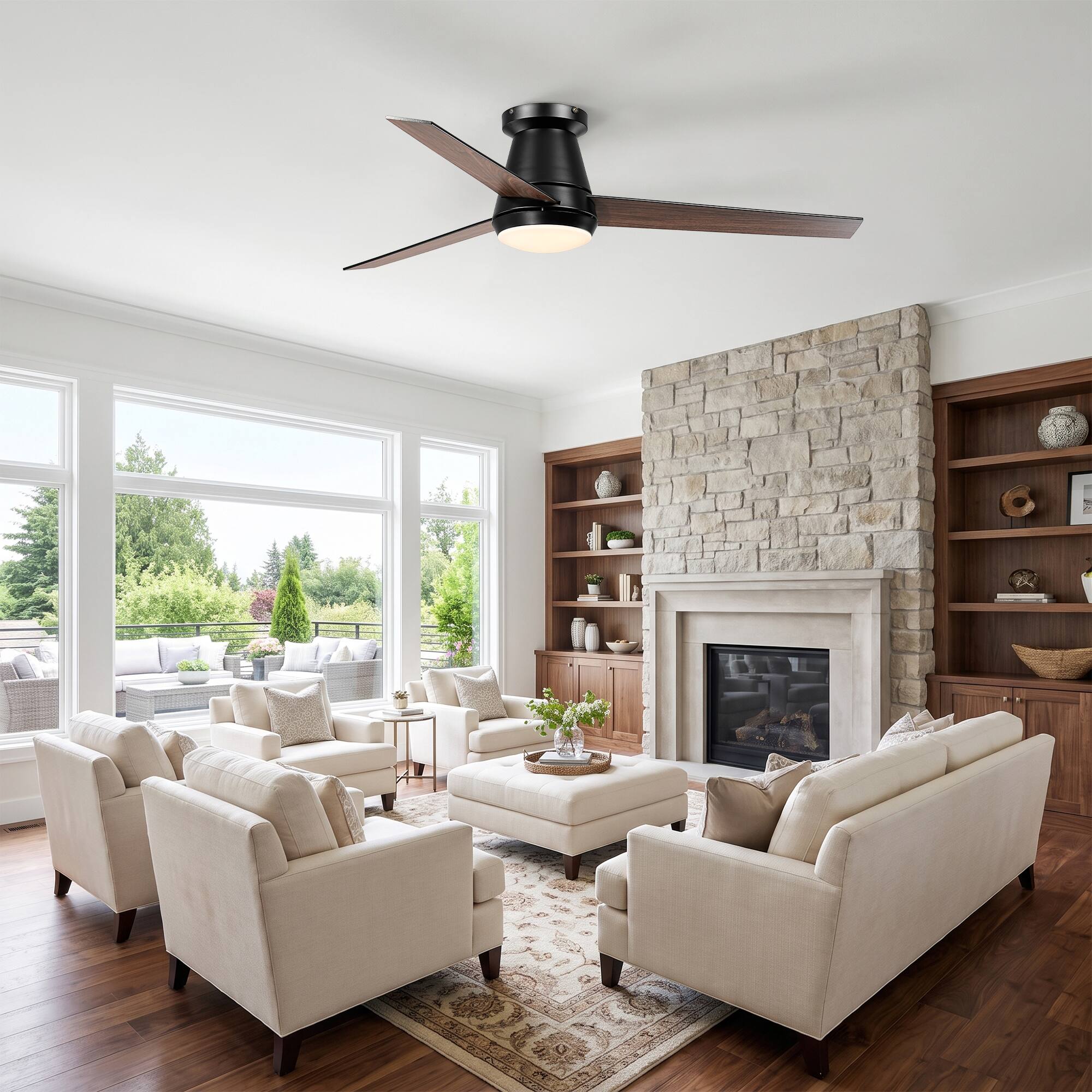 Angle. Vaczon - 52" Modern Reversible Blades Smart Flush Mount Ceiling Fan with App Control and 3CCT Dimmable LED - Black.
