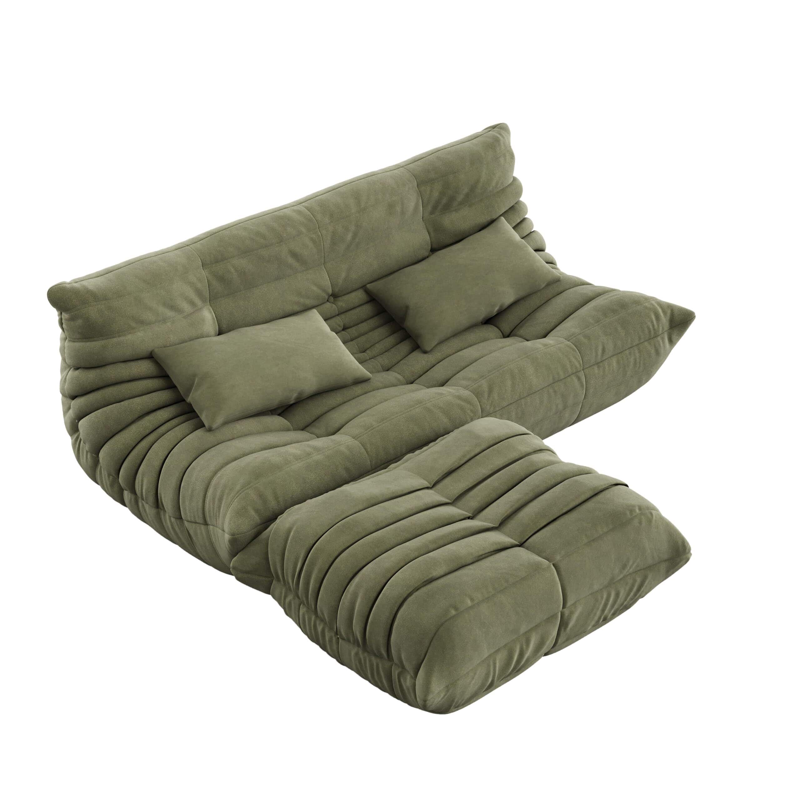 Acekool - Bean Bag Couch, Oversized Fireside Chair Bean Bag Sofa with Ottoman, Togo Loveseat Sofa - Green