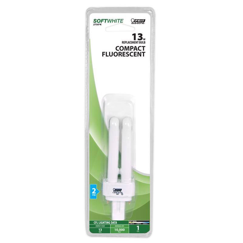 SOFTWHITE FEIT EP 2700K 13 - REPLACEMENT BULB COMPACT FLUORESCENT 2 PIN  
CFL LIGHTING DATA  
13 W  
10,000 HOURS