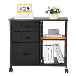 Forest'nSky - Black Mobile File Cabinet - 3 Fabric Drawers & 2 Open Shelves, Metal Storage Cart