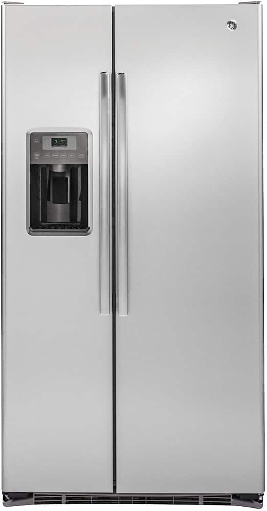 GE - 21.9 Cu. Ft. Side-by-Side Counter-Depth Refrigerator with Integrated Shelf Support System - Stainless Steel - Front_Zoom