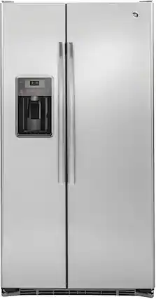 Front. GE - 21.9 Cu. Ft. Side-by-Side Counter-Depth Refrigerator - Stainless Steel.