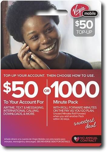 Front Standard. Virgin Mobile - $50 Top-Up Wireless Card.