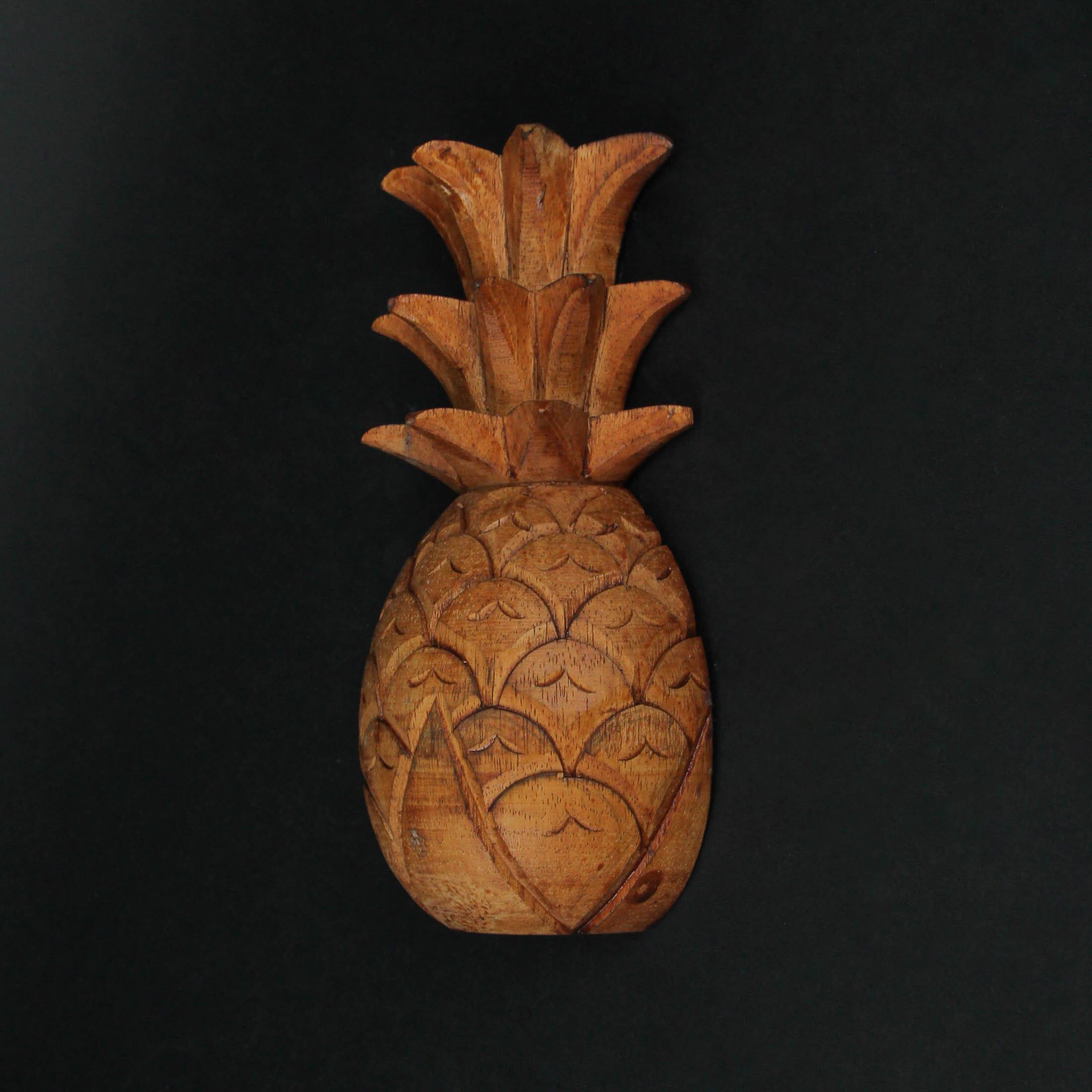 Alt View 3. Zeckos - Set of 2 Hand Carved Wooden Pineapple Hanging Wall Art Sculptures Home Decor - Brown.