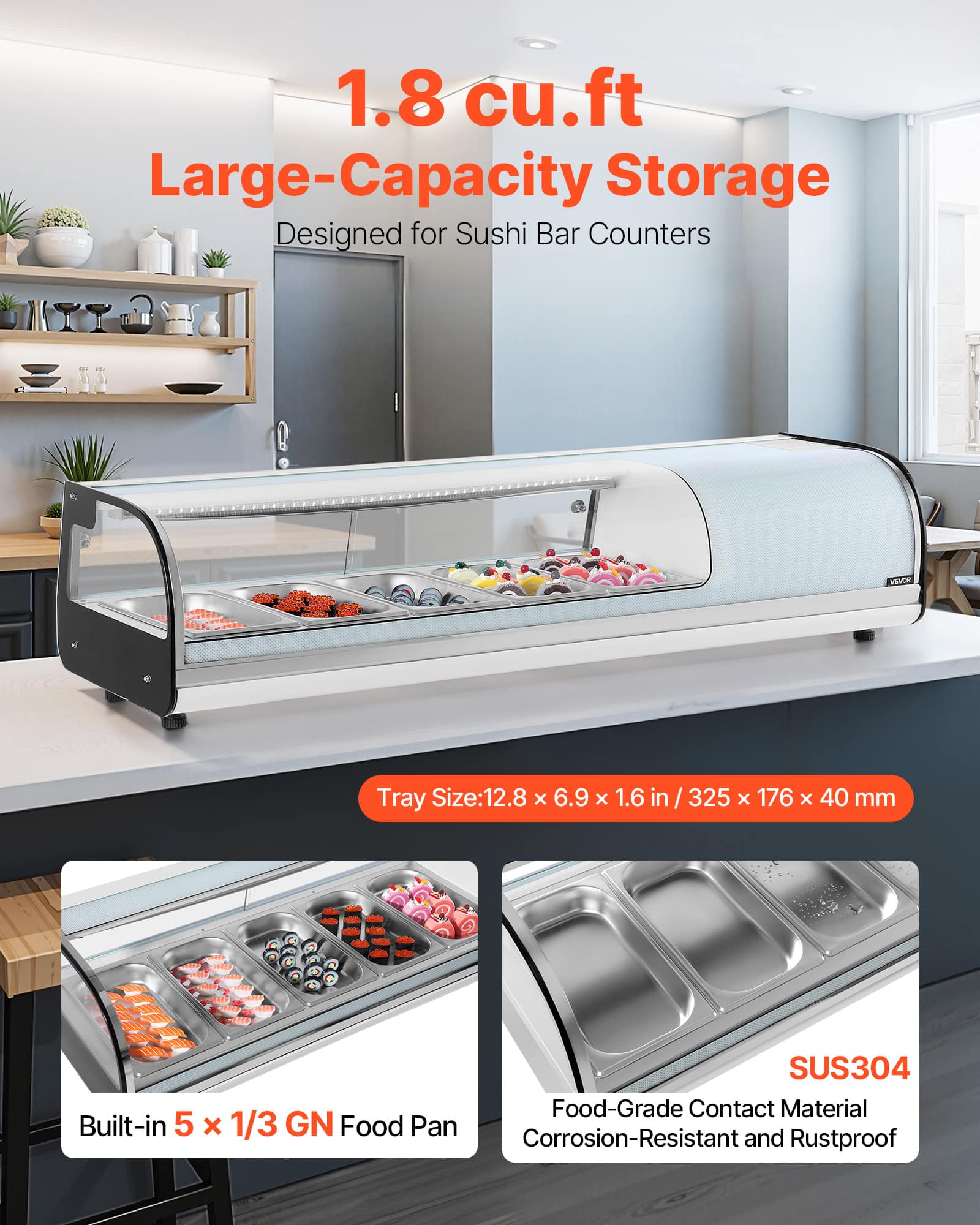 VEVOR Sushi Display Case Refrigerator, 1.8 Cu.ft Commercial Sushi