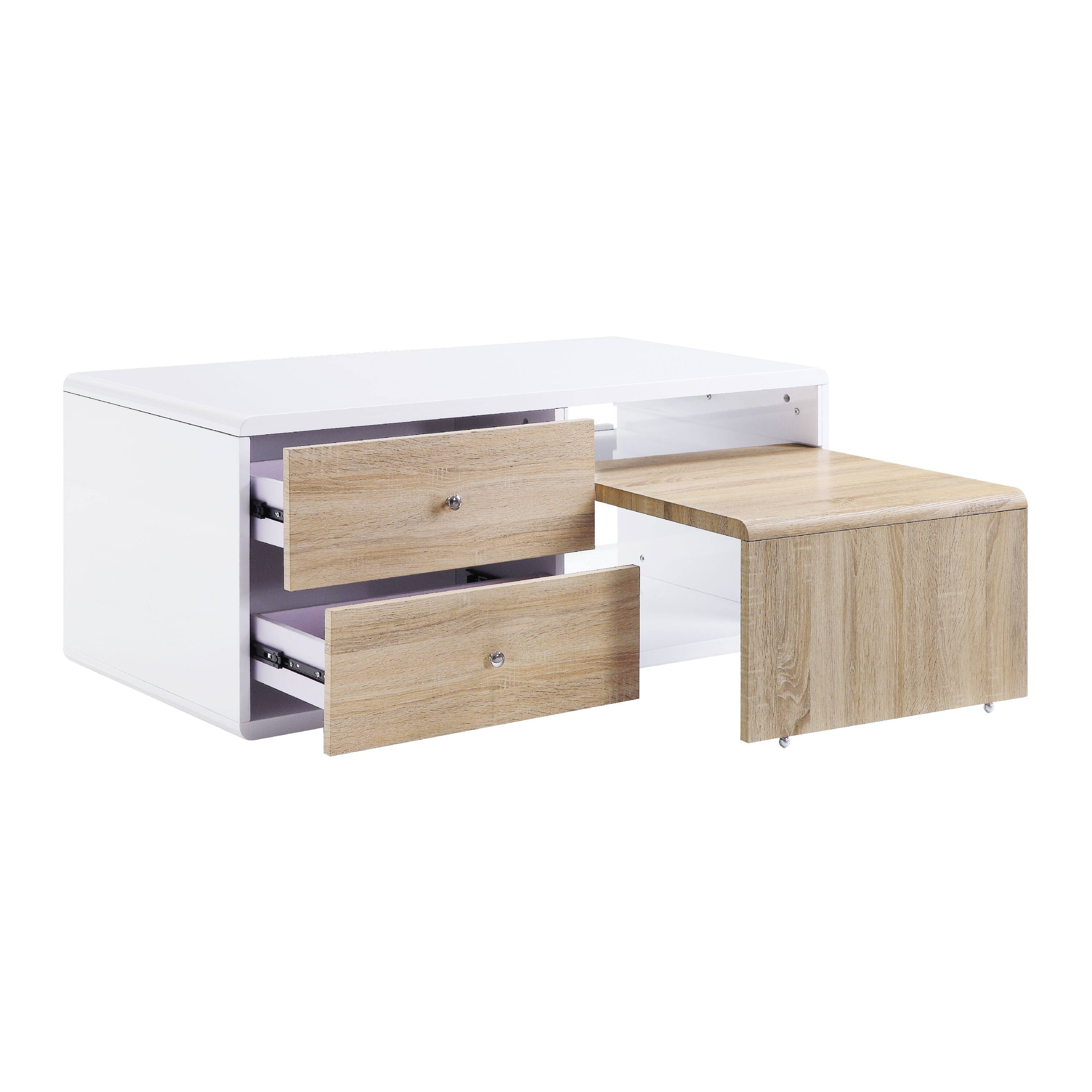 Alt View 1. Manhattan Lane - 2 Drawer Contemporary Coffee Table with Pull Out Table - White, Brown.