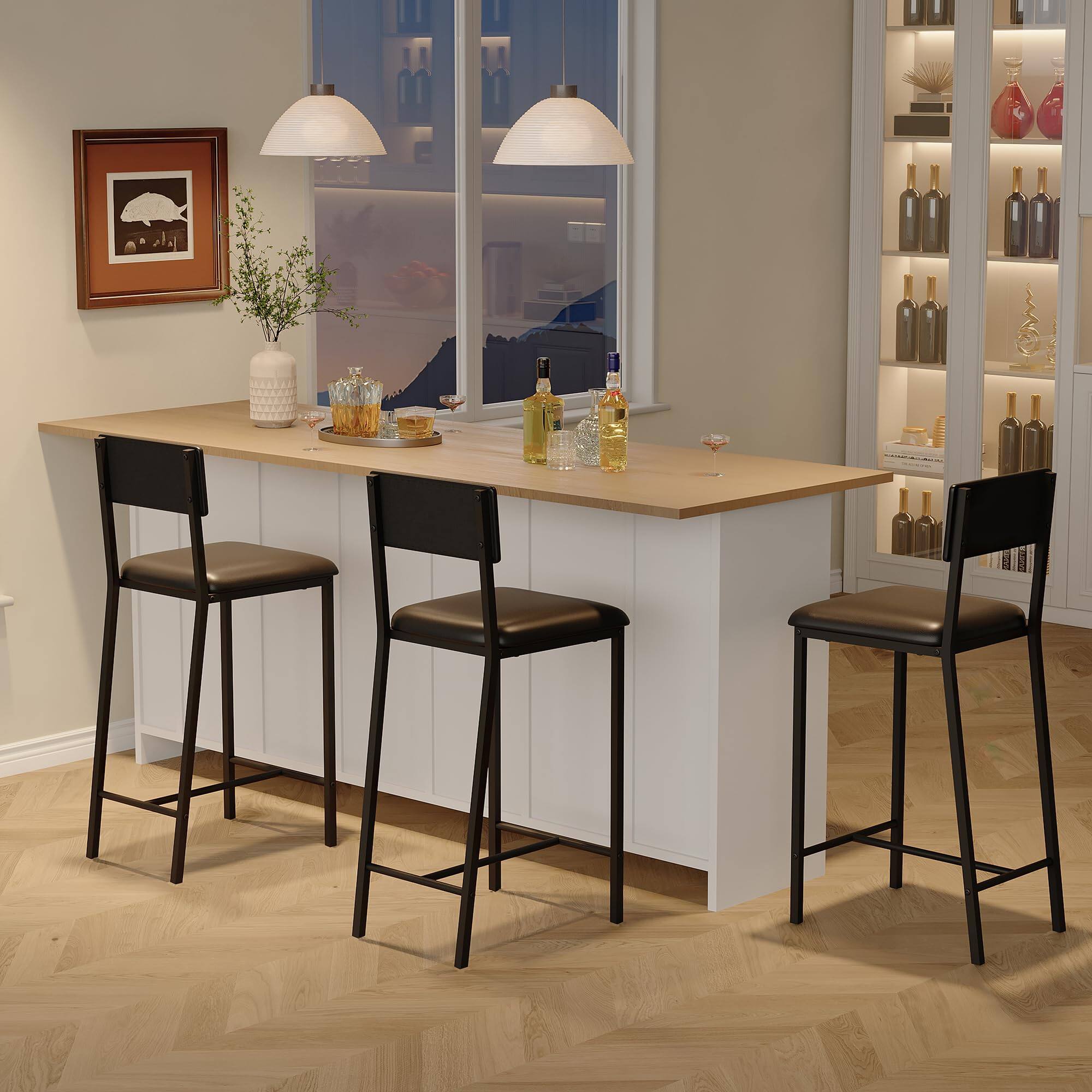 Alt View 1. Homhougo - Dining Chairs Set of 2 Upholstered PU Dining Chairs Curved Backrest, Modern Dining Room Chairs Kitchen Chairs - Black.