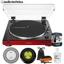 Audio-Technica - AT-LP60XBT-RD Belt-Drive Bluetooth Turntable + 2YR Warranty + Record Care Bundle