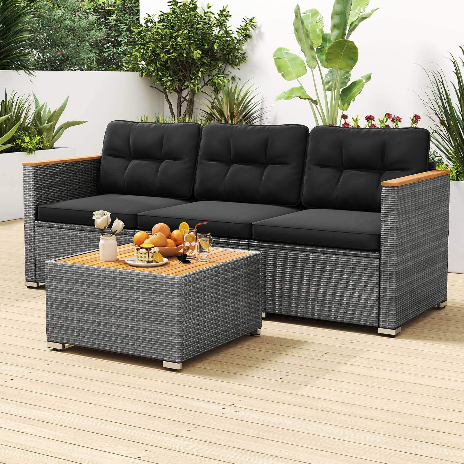 Alt View 1. Costway - Costway 3-Seat Patio PE Rattan Wicker Couch Sofa with Deep Seating and Cushion for Porch - Black.