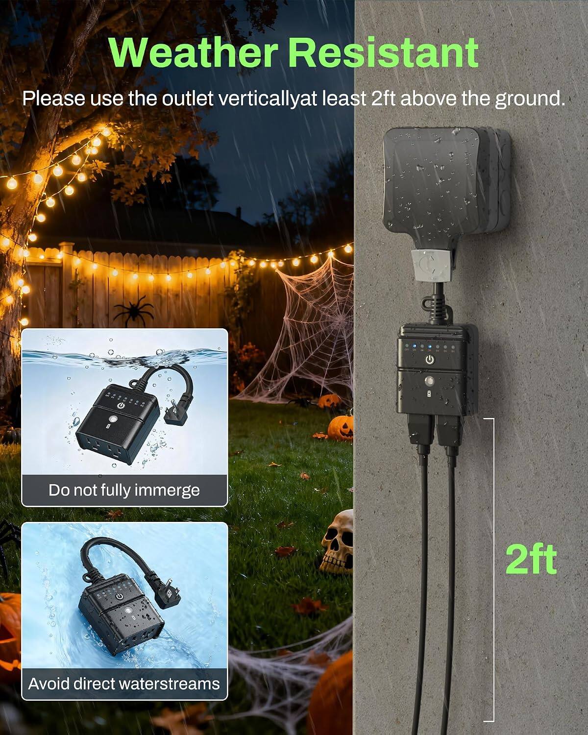 BN LINK Outdoor Timer for Lights, 100FT Remote Control 2 Outlets, Dusk ...