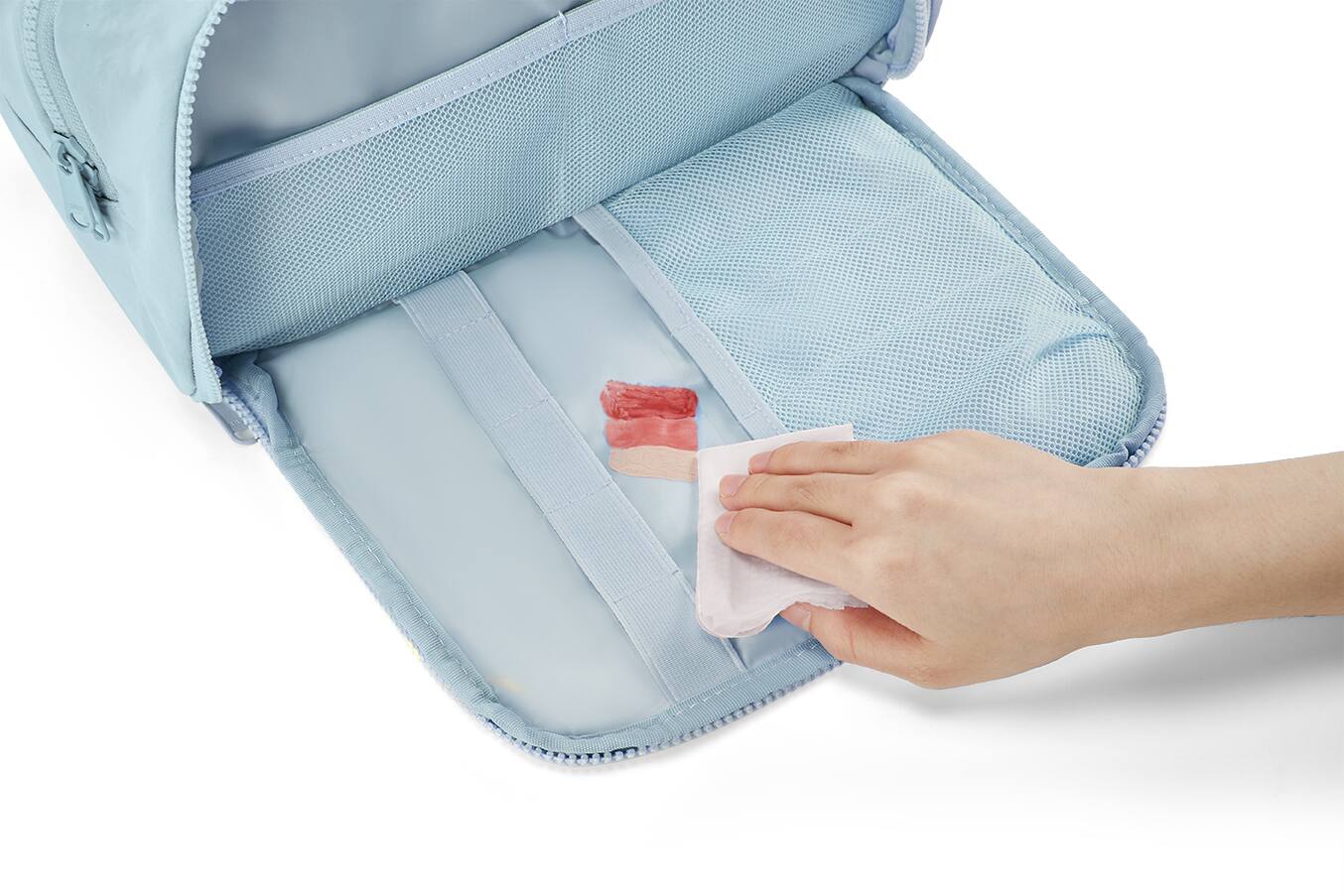 Alt View 6. Bagsmart - Large Capacity Toiletry Bag, Multi-Compartment Cosmetic Organizer with Wet Pocket for Travel & Daily Use - Light Blue.