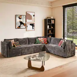 Ovios - 6 PCS Sectional Sofa Modular Sleeper Sofa Plush L Shaped Couch for Living Room & Apartment - Gray