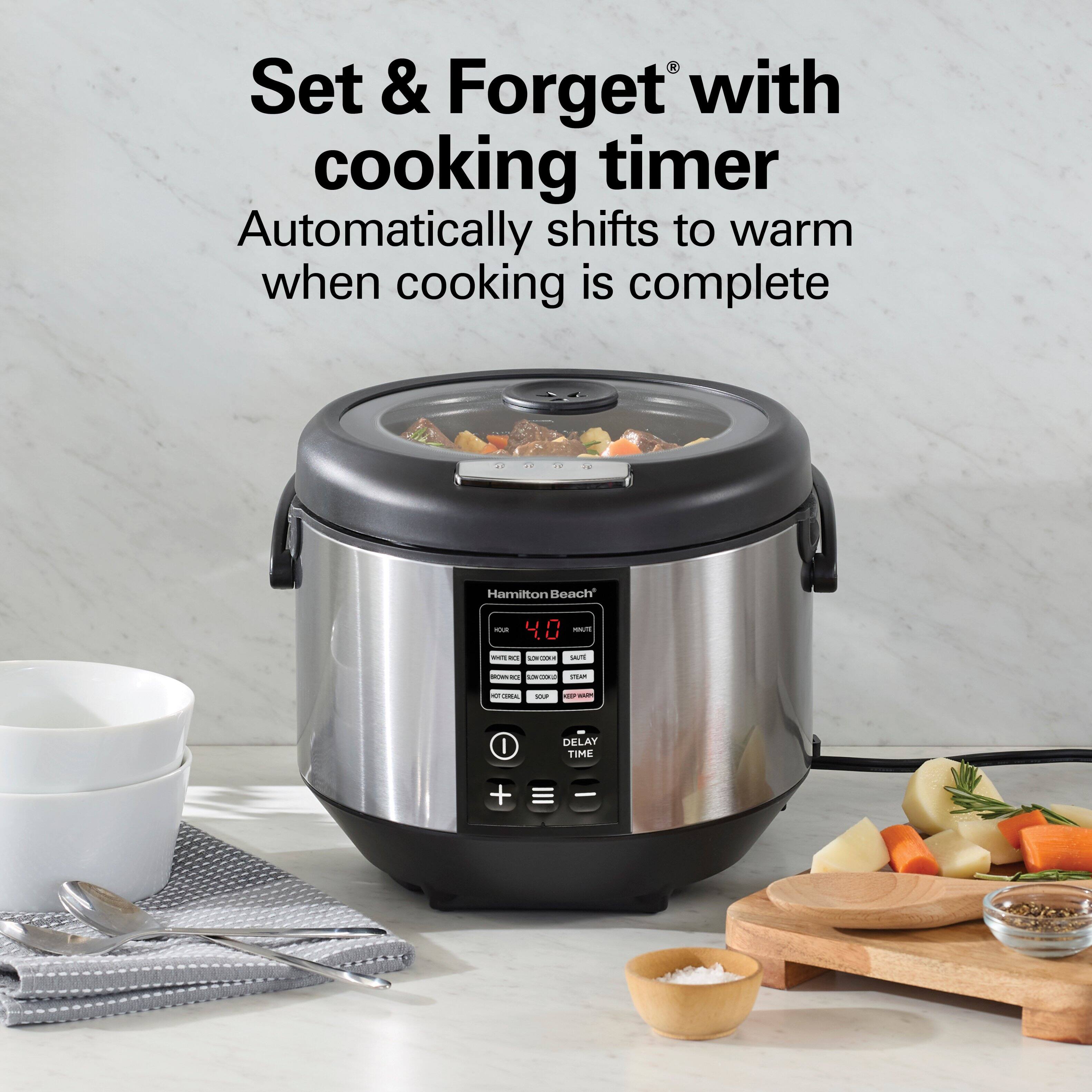 Set & Forget with cooking timer  
Automatically shifts to warm when cooking is complete  

Hamilton Beach