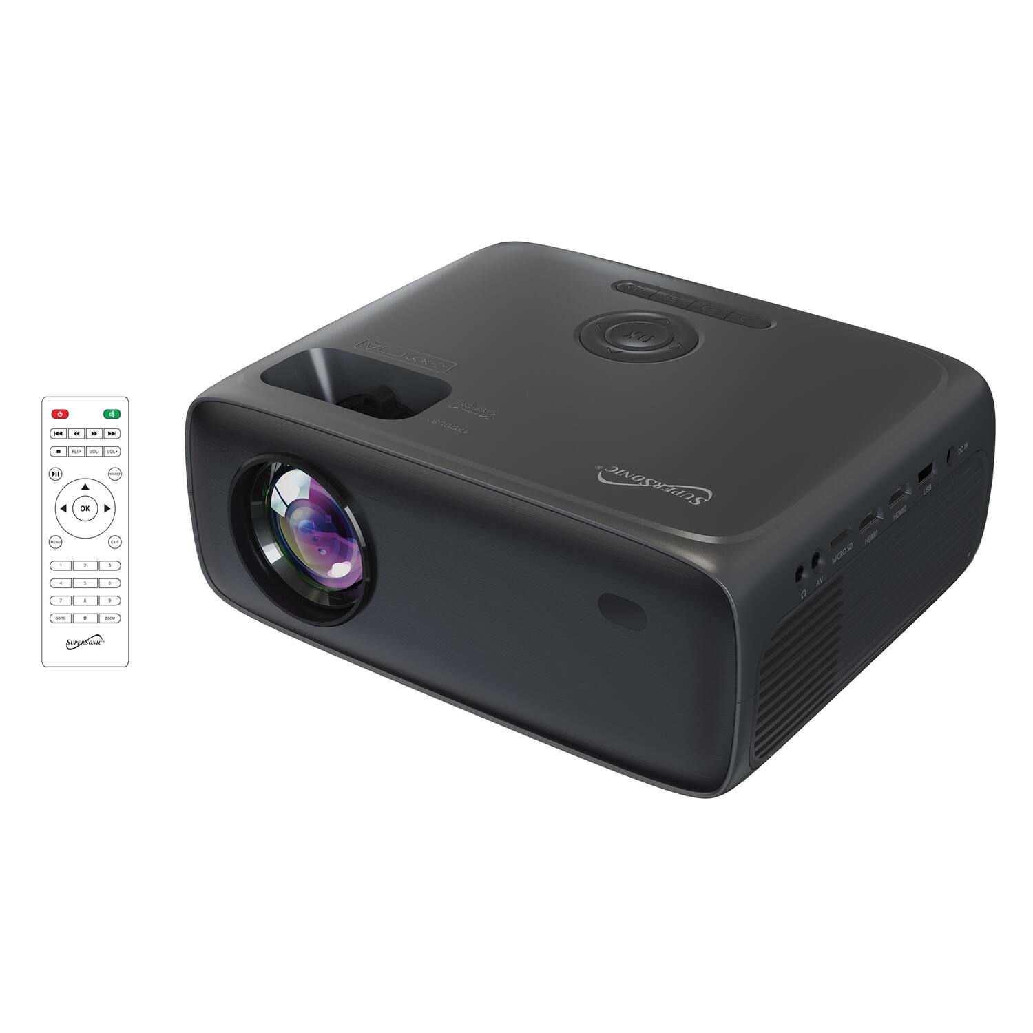 Alt View 5. Supersonic - 1080p 300 ANSI Lumen Compact LED Projector Kit, Bluetooth, Stand, Screen, Remote, Cables - Black.