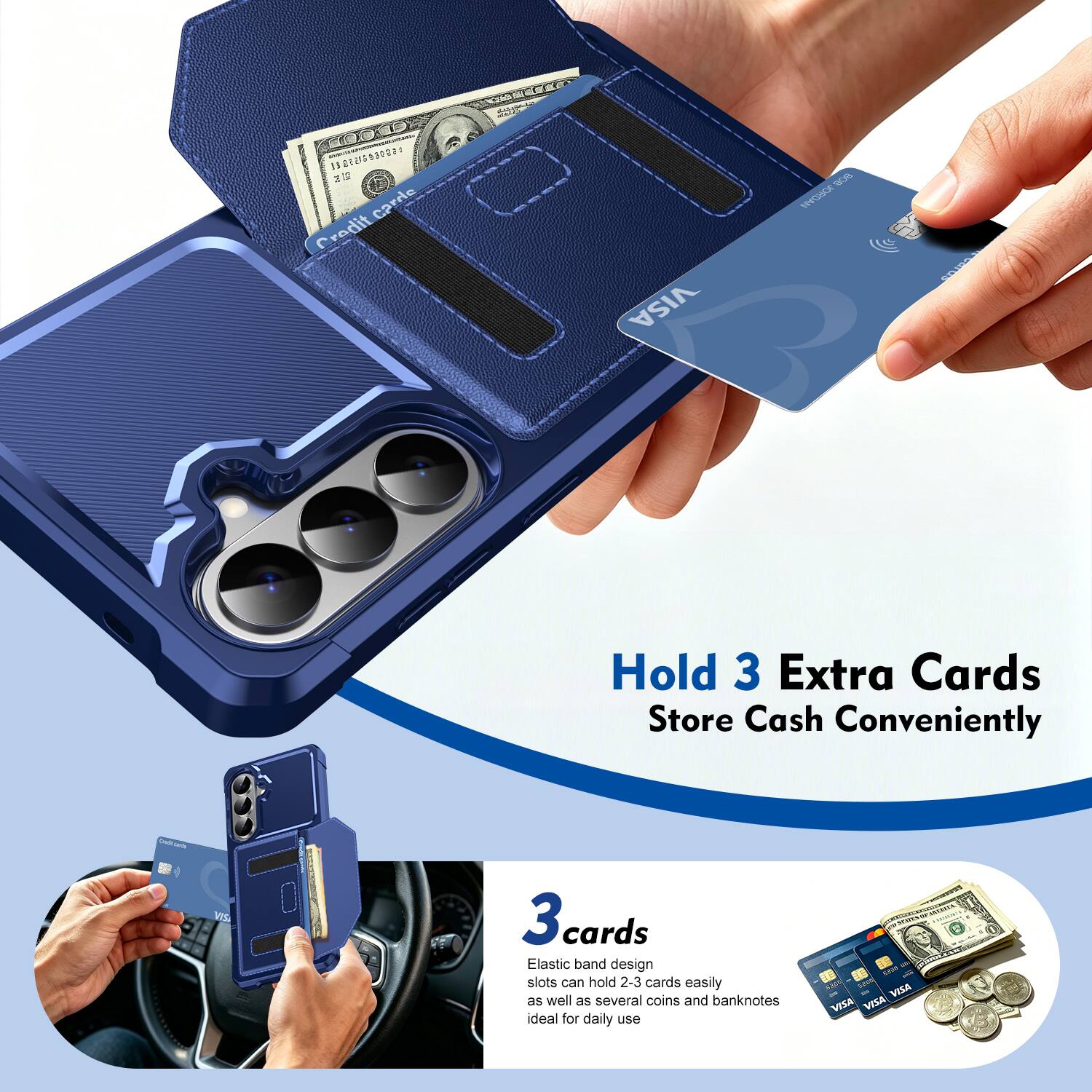 OSESEO Sa ******T Cardie Credit VISA NS N STIPOO Hold 3 Extra Cards Store Cash Conveniently - VEl 3 3cards cards Elastic band design slots can hold 2-3 cards easily as well as several coins and banknotes ideal for daily use VISA VEZA VISA