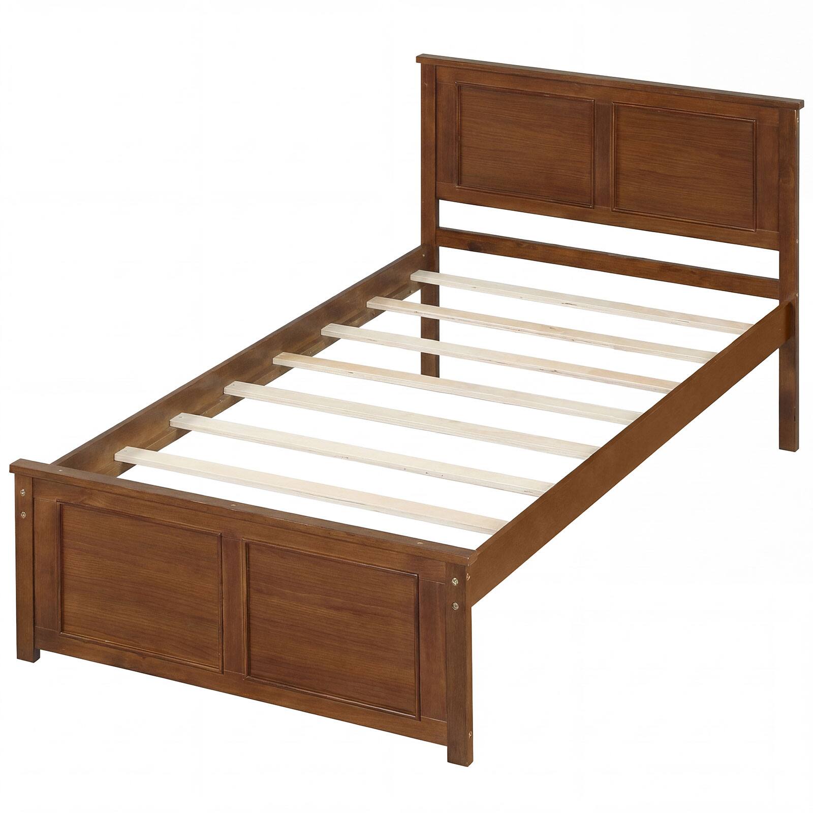 Alt View 9. Gymax - Gymax Twin Size Bed Frame Farmhouse Wooden Platform Bed w/ Headboard Walnut - Brown.