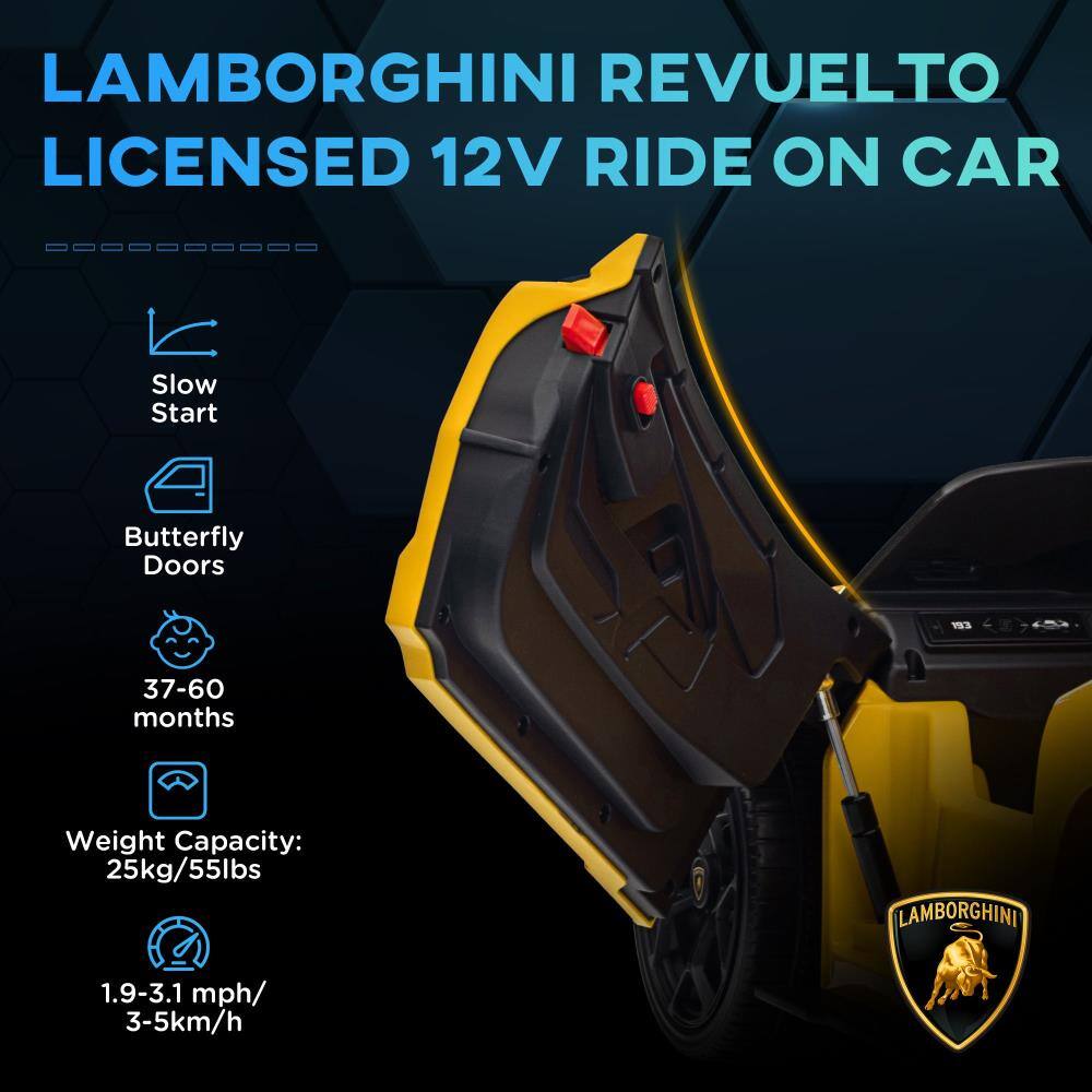 LAMBORGHINI REVUELTO LICENSED 12V RIDE ON CAR

- Slow Start
- Butterfly Doors
- 37-60 months
- Weight Capacity: 25kg/55lbs
- 1.9-3.1 mph/ 3-5km/h