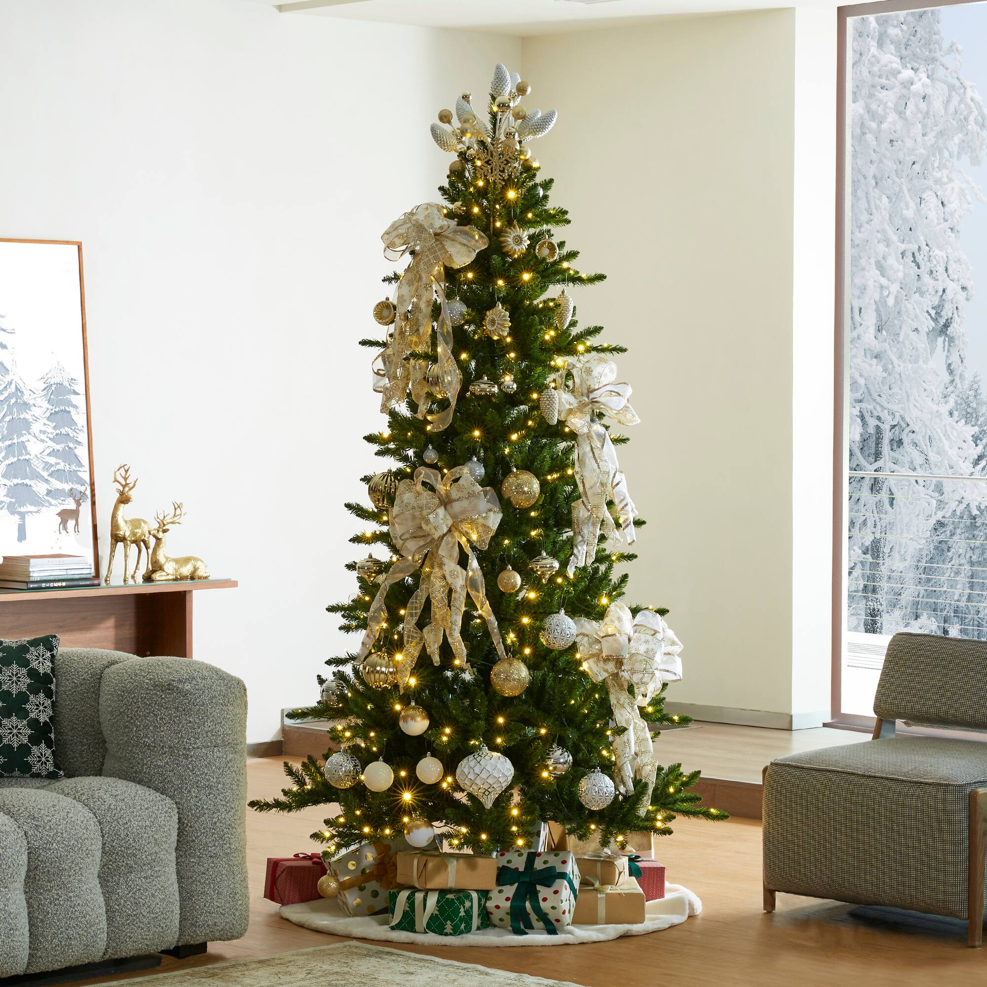 Alt View 8. Glitzhome - 7.5ft Pre-Lit Slim Fir Christmas Tree with 400 LED Lights - Green.
