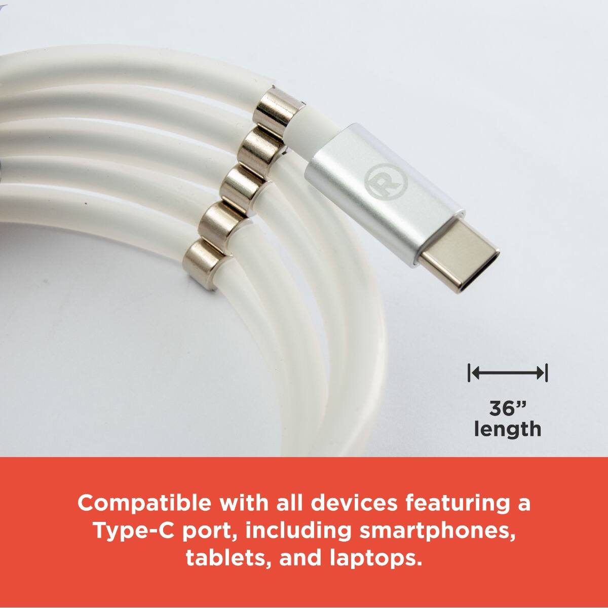 R 36" length  
Compatible with all devices featuring a Type-C port, including smartphones, tablets, and laptops.