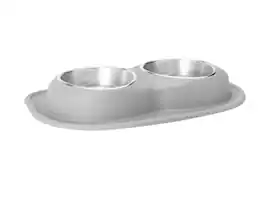 WeatherTech - Double Low Pet Feeding System | Compact Pet Food and Water Station - Light Grey - 64oz (8 Cup) Stainless Steel Bowls - Light Gray