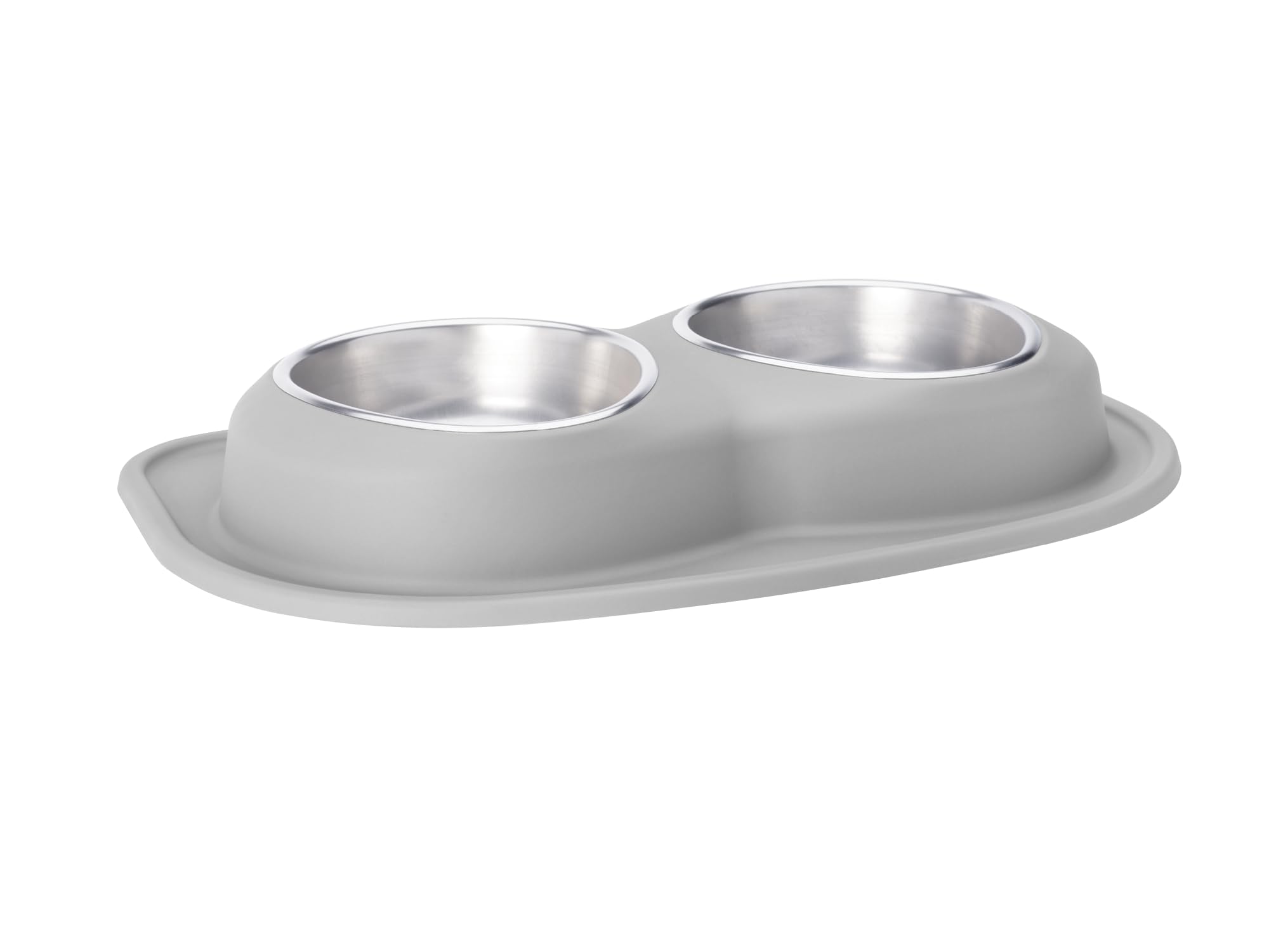Front. WeatherTech - Double Low Pet Feeding System | Compact Pet Food and Water Station - Light Grey - 64oz (8 Cup) Stainless Steel Bowls - Light Grey.