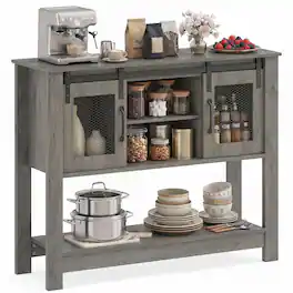 Gymax - 40'' Console Table w/ Sliding Barn Doors Storage Cabinets & Adjustable Shelf Oak - Gray