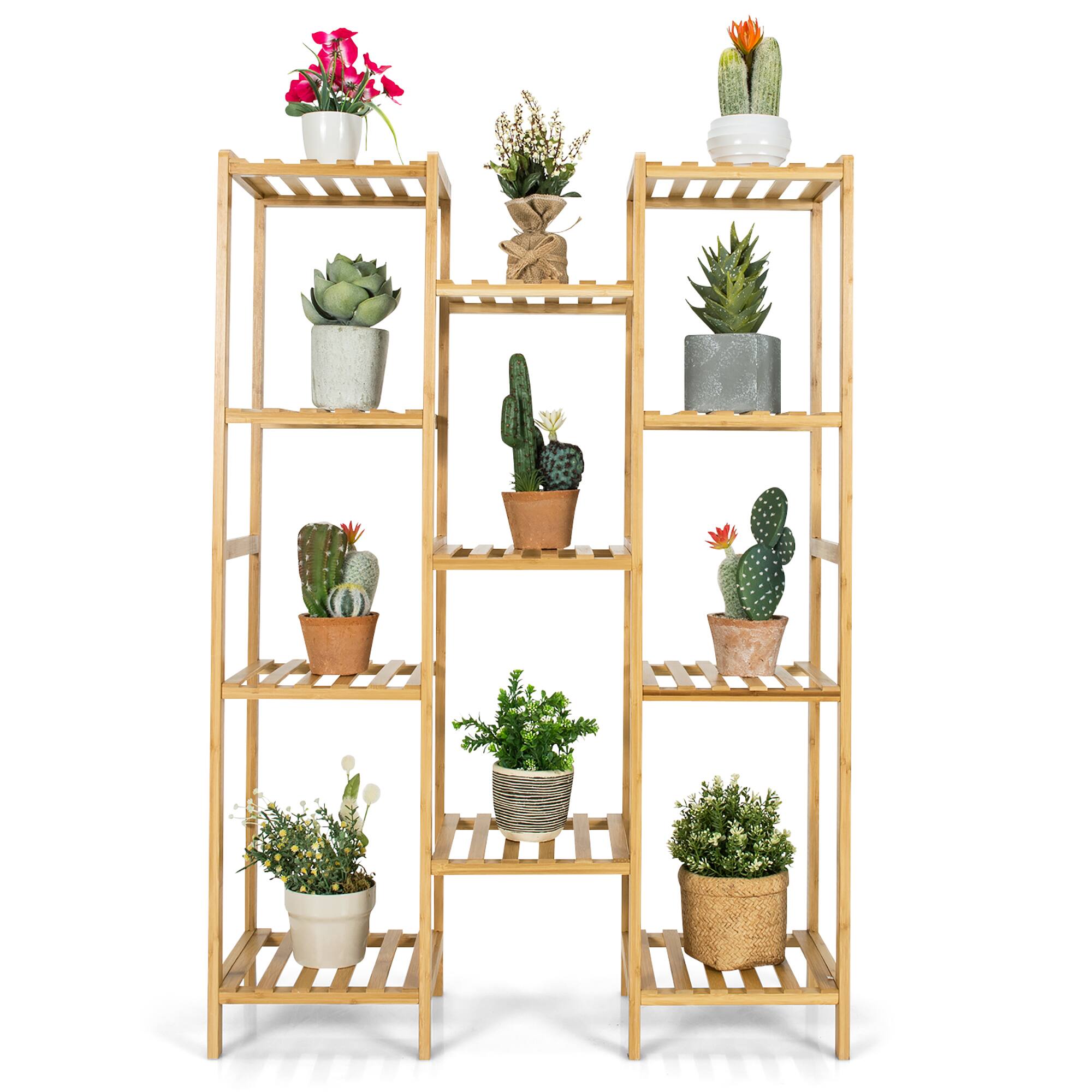 Alt View 1. Costway - Bamboo 11-Tier Plant Stand Utility Shelf Free Standing Storage Rack Pot Holder - Natural.