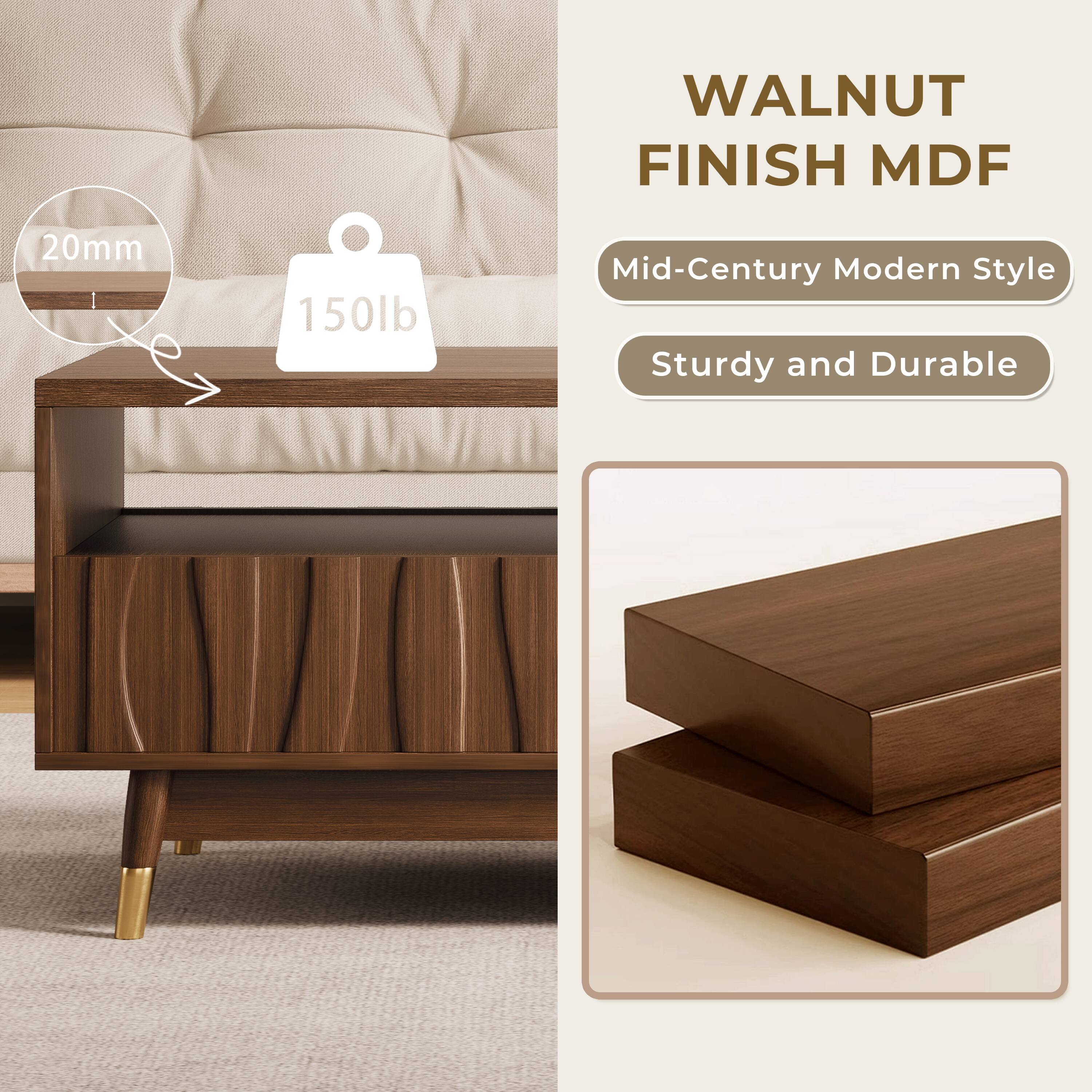 WALNUT FINISH MDF  
20mm  
150lb  

Mid-Century Modern Style  
Sturdy and Durable
