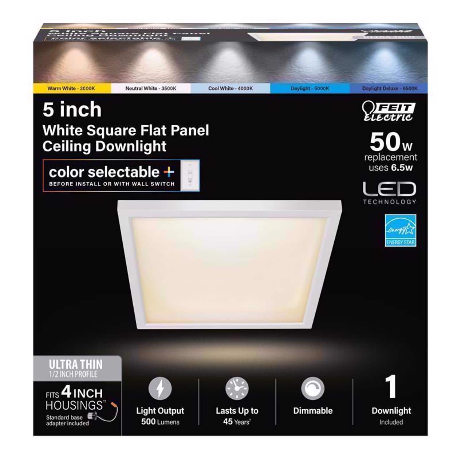 FEIT ELECTRIC - Feit EDGELIT 1.1 in. H X 5 in. W X 5 in. L Frost White LED Flat Panel Light Fixture price history on PriceWatchPro