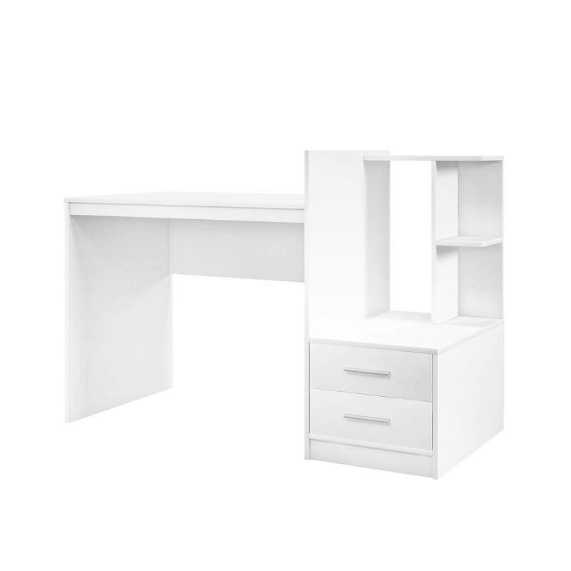 Alt View 4. WELLFOR - 51" Modern Computer Desk with Bookshelf and 2 Drawers, White Laptop Desk, Writing Study Desk - White.