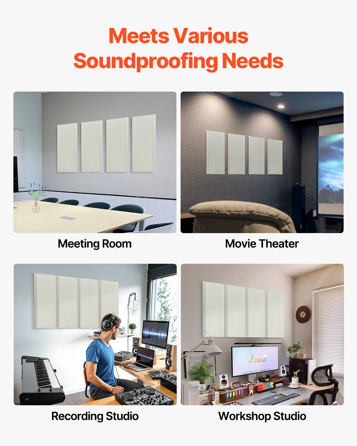 Meets Various Soundproofing Needs

- Meeting Room
- Movie Theater
- Recording Studio
- Workshop Studio