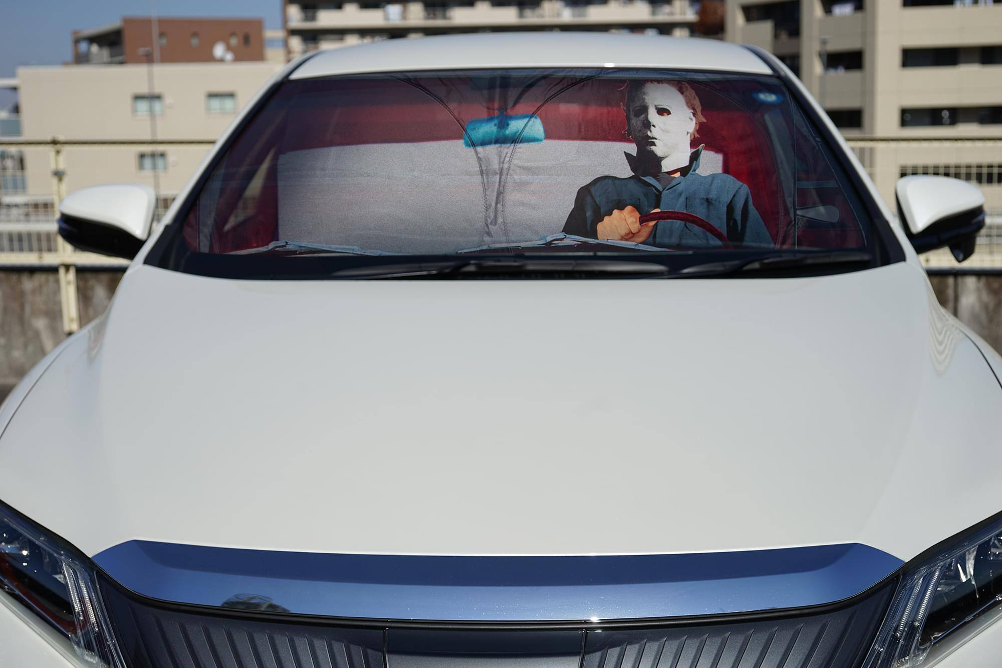 Alt View 4. Surreal Entertainment - Halloween Michael Myers Sunshade for Car Windshield | 64 x 32 Inches - Blue.