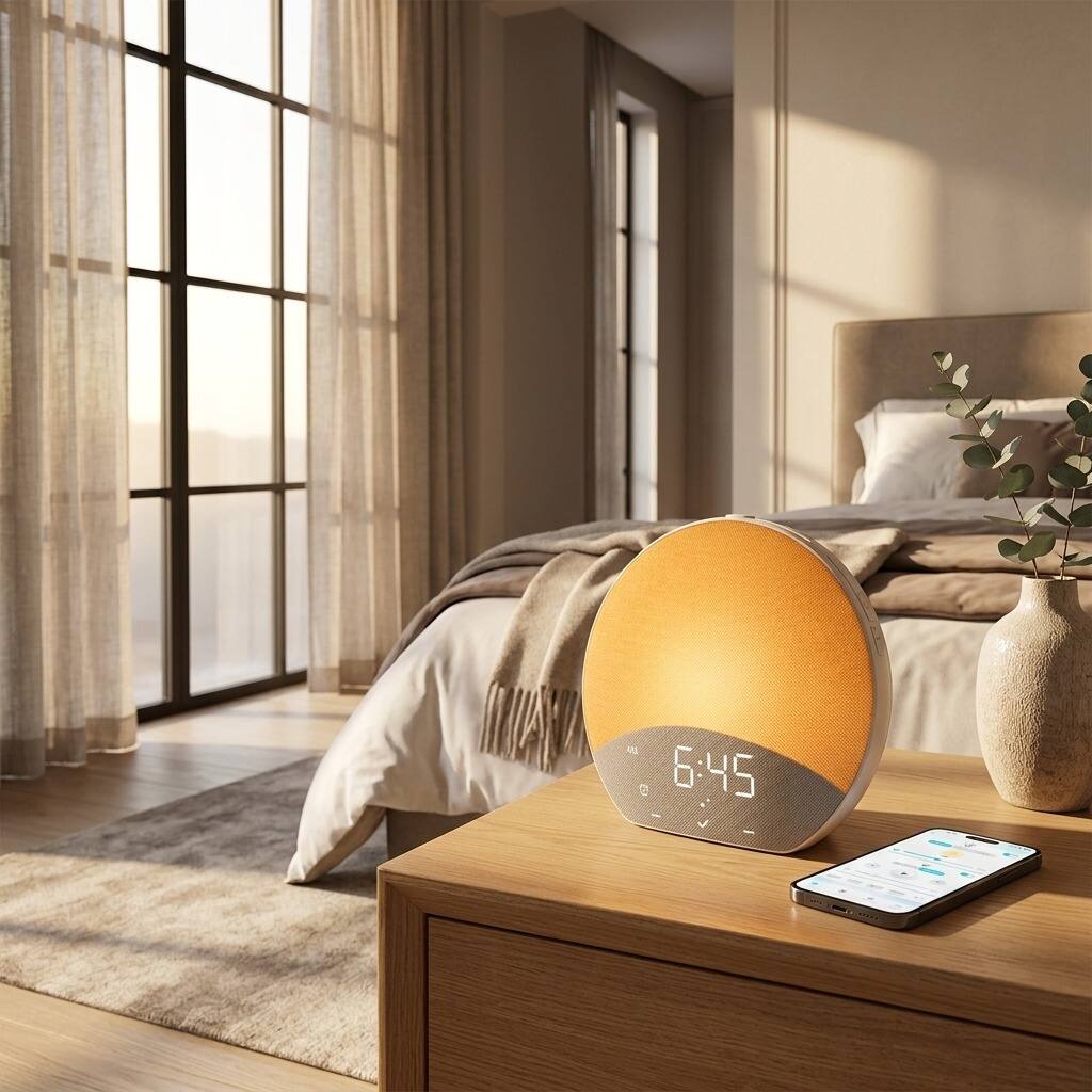 Alt View 3. Dazzed Corner - Dual Alarm Sunrise Alarm Clock with Sound Machine, App Control, Bluetooth - White.