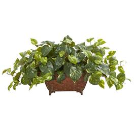 BreeBe - 15'' Pothos Artificial Plant in Metal Planter - Green